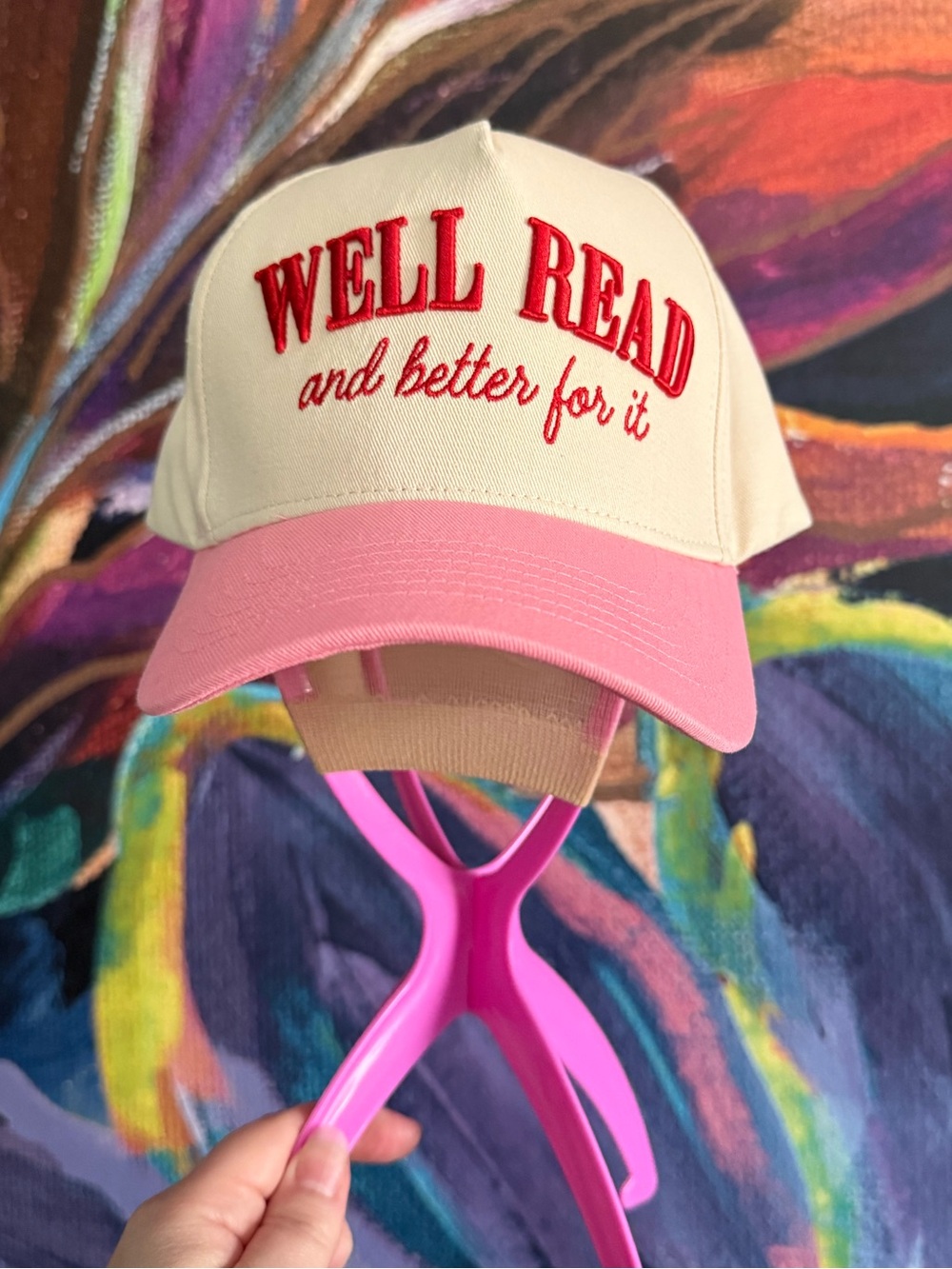 Kirkland’s Pink and Cream 'WELL READ' Trucker Hat Cap